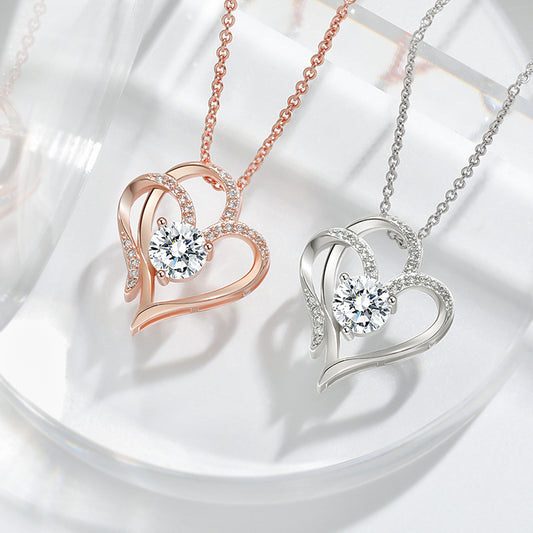 Zircon Double Love Heart-shaped Necklace Chain Jewelry