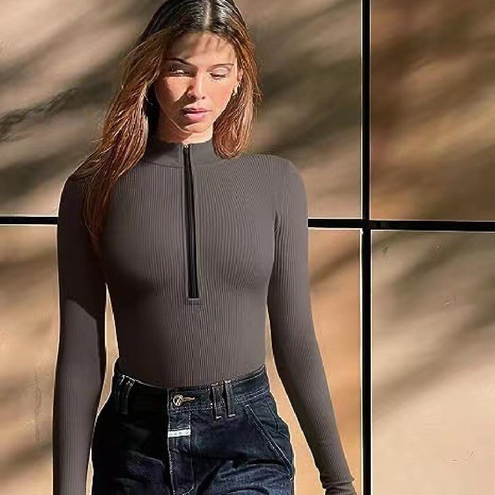 Sleek Long-Sleeve Zipper Jumpsuit – Sculpt & Style