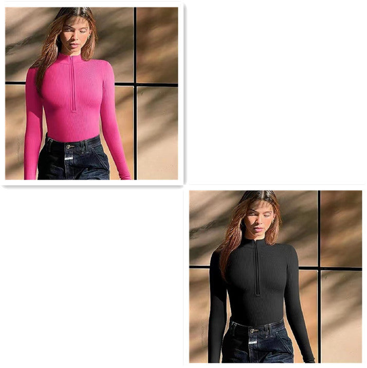 Sleek Long-Sleeve Zipper Jumpsuit – Sculpt & Style
