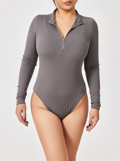 Sleek Long-Sleeve Zipper Jumpsuit – Sculpt & Style
