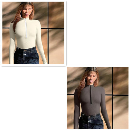 Sleek Long-Sleeve Zipper Jumpsuit – Sculpt & Style