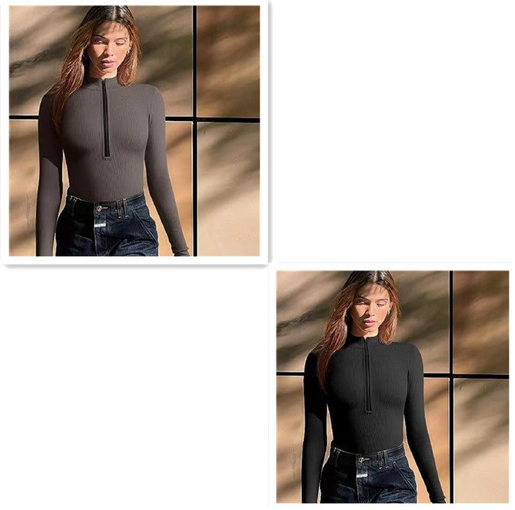 Sleek Long-Sleeve Zipper Jumpsuit – Sculpt & Style