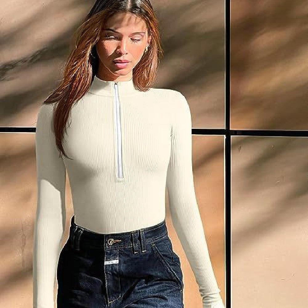 Sleek Long-Sleeve Zipper Jumpsuit – Sculpt & Style