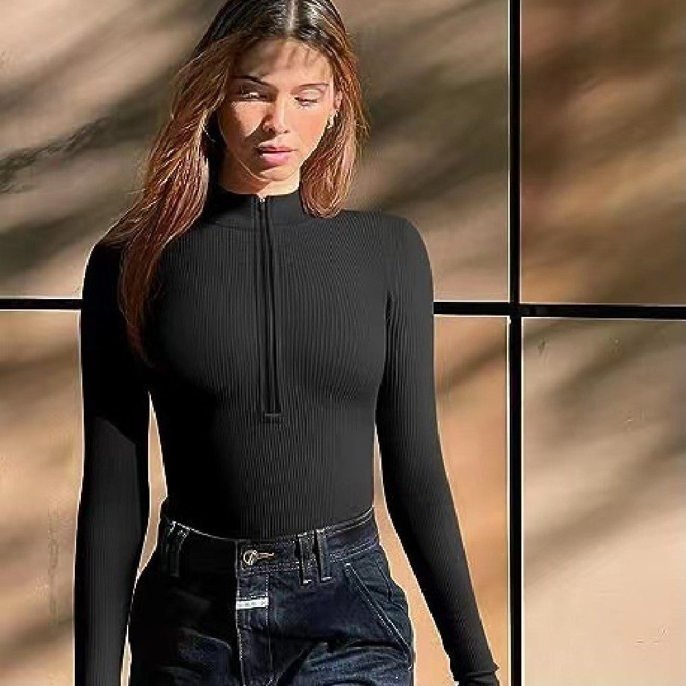 Sleek Long-Sleeve Zipper Jumpsuit – Sculpt & Style