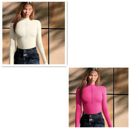 Sleek Long-Sleeve Zipper Jumpsuit – Sculpt & Style