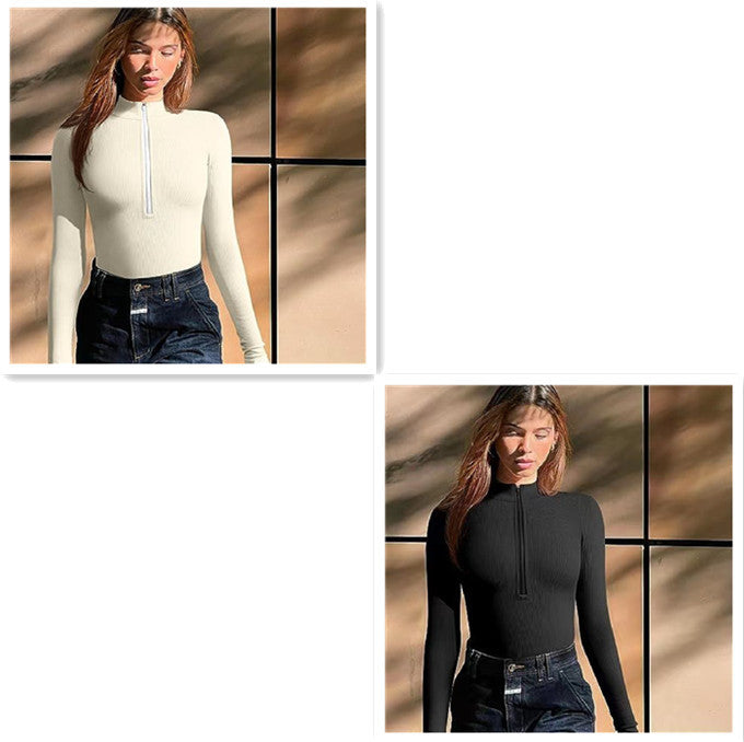 Sleek Long-Sleeve Zipper Jumpsuit – Sculpt & Style