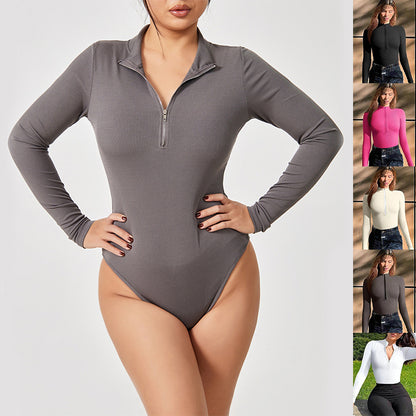 Sleek Long-Sleeve Zipper Jumpsuit – Sculpt & Style